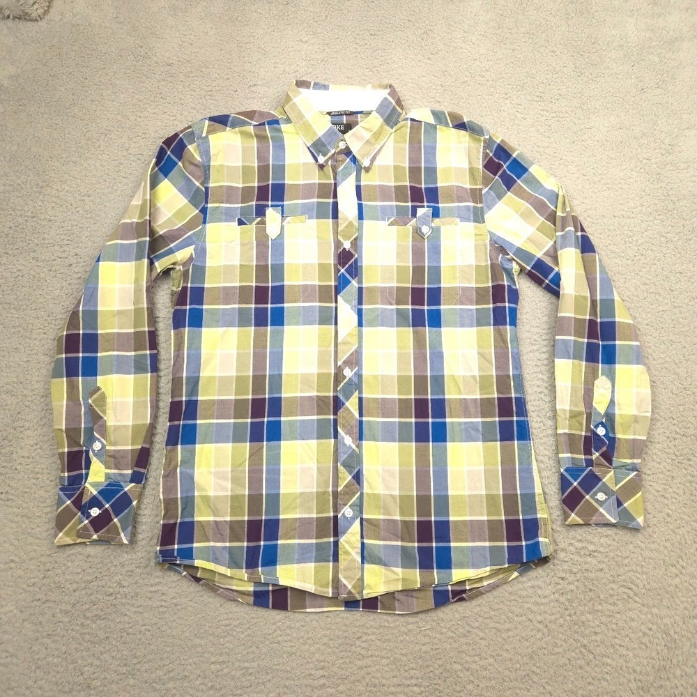 BKE Mens Large Athletic Fit Plaid Button Down Shirt Cotton Western Casual